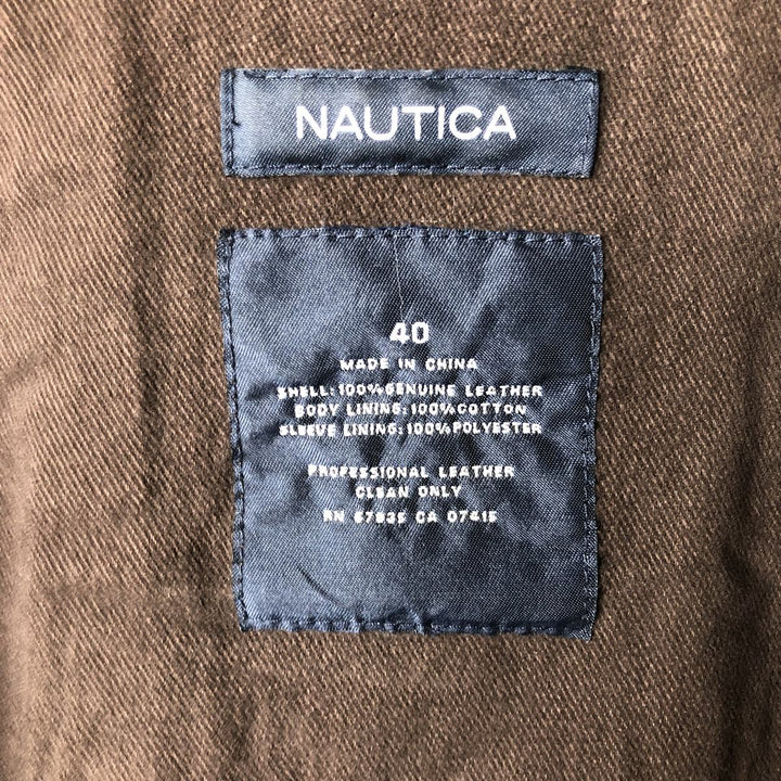 2000'S - NAUTICA Swing Top Leather Blouson, Men's Size M genuine leather brown type Vintage Second Hand