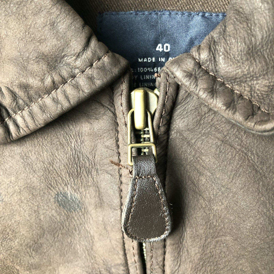 2000'S - NAUTICA Swing Top Leather Blouson, Men's Size M genuine leather brown type Vintage Second Hand