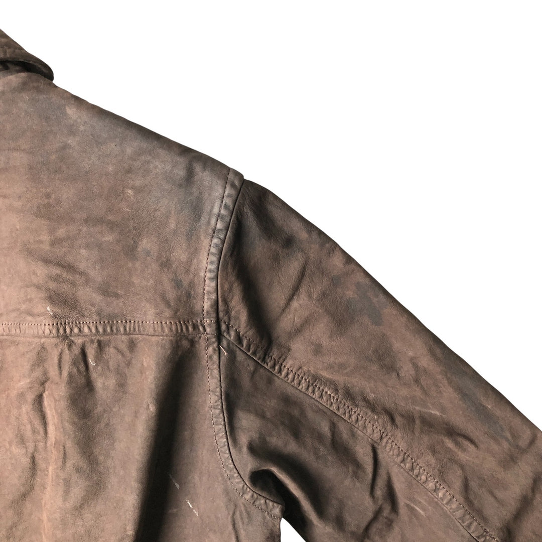 2000'S - NAUTICA Swing Top Leather Blouson, Men's Size M genuine leather brown type Vintage Second Hand