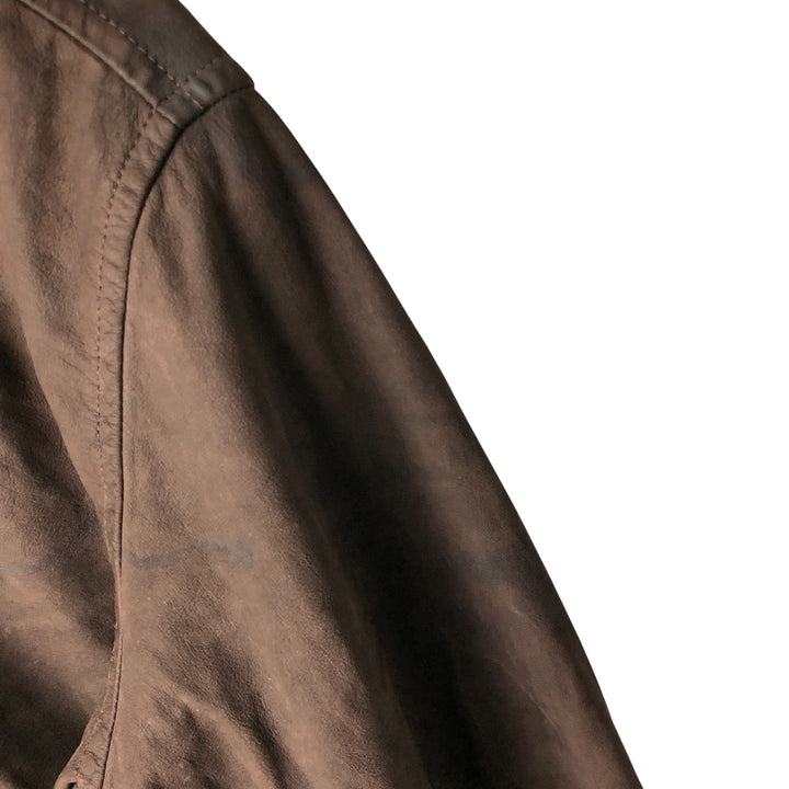 2000'S - NAUTICA Swing Top Leather Blouson, Men's Size M genuine leather brown type Vintage Second Hand