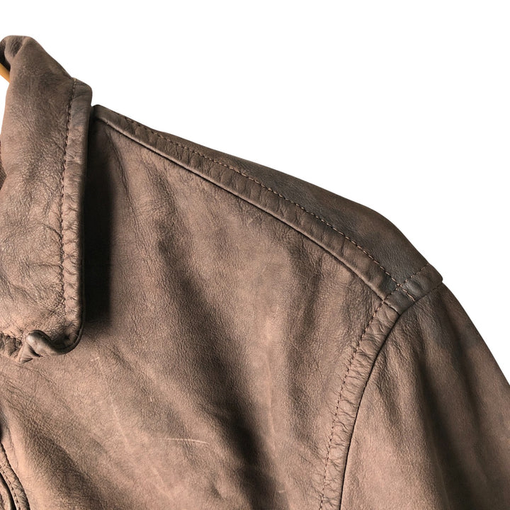 2000'S - NAUTICA Swing Top Leather Blouson, Men's Size M genuine leather brown type Vintage Second Hand