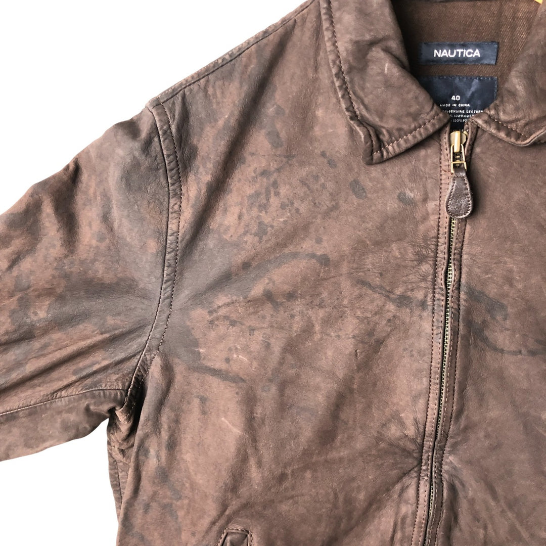 2000'S - NAUTICA Swing Top Leather Blouson, Men's Size M genuine leather brown type Vintage Second Hand