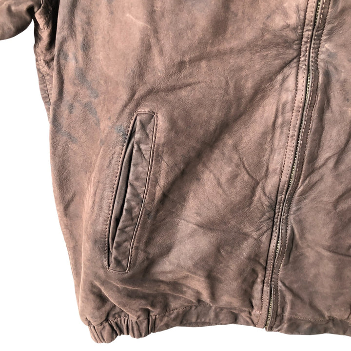 2000'S - NAUTICA Swing Top Leather Blouson, Men's Size M genuine leather brown type Vintage Second Hand