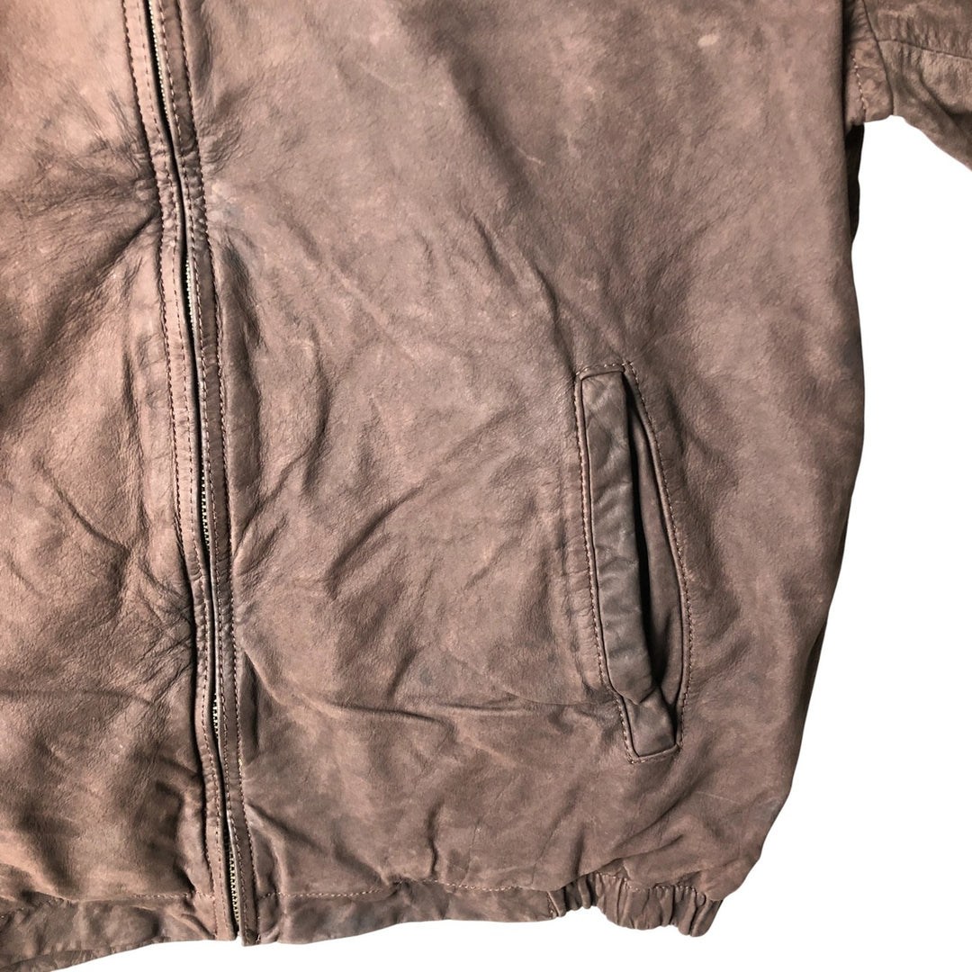 2000'S - NAUTICA Swing Top Leather Blouson, Men's Size M genuine leather brown type Vintage Second Hand