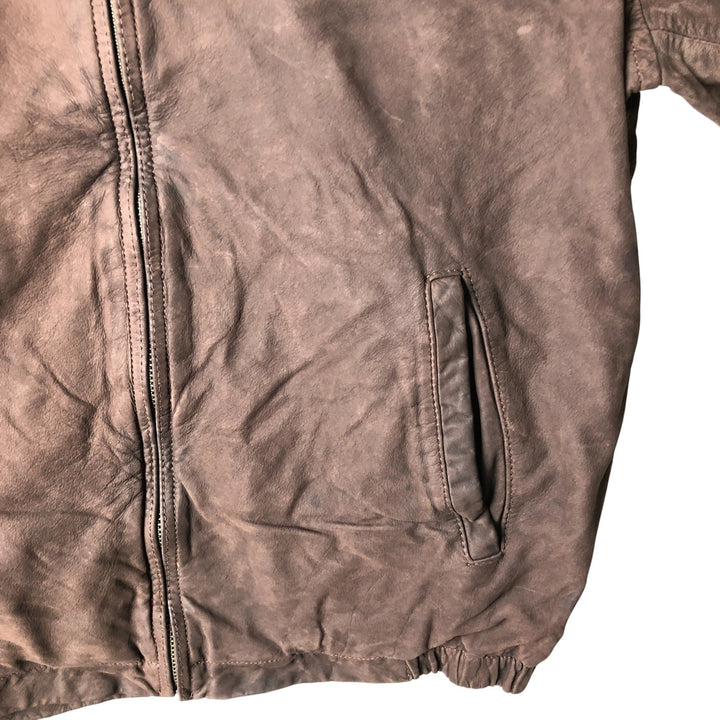 2000'S - NAUTICA Swing Top Leather Blouson, Men's Size M genuine leather brown type Vintage Second Hand