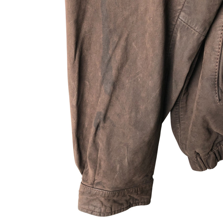 2000'S - NAUTICA Swing Top Leather Blouson, Men's Size M genuine leather brown type Vintage Second Hand