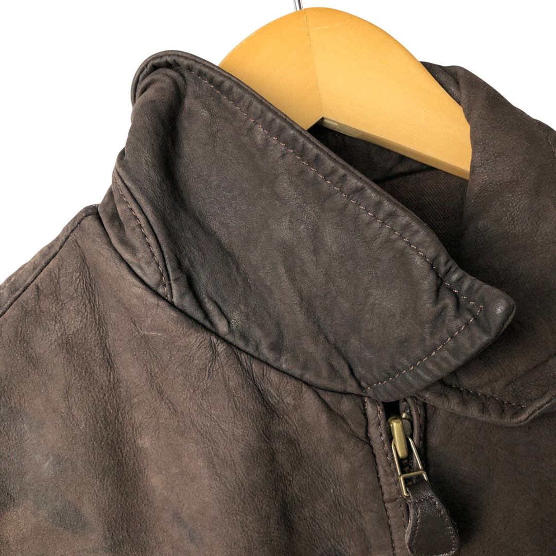 2000'S - NAUTICA Swing Top Leather Blouson, Men's Size M genuine leather brown type Vintage Second Hand
