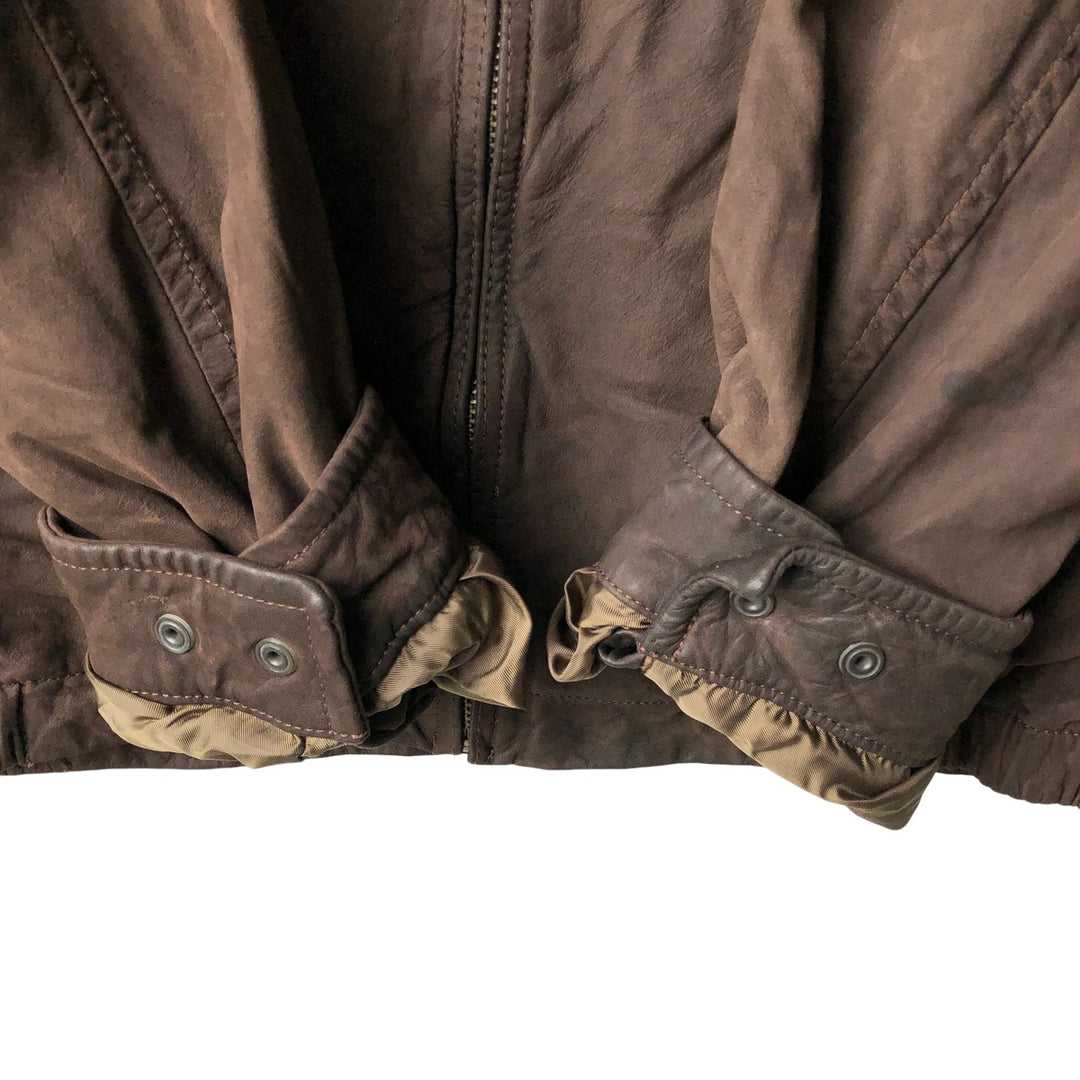 2000'S - NAUTICA Swing Top Leather Blouson, Men's Size M genuine leather brown type Vintage Second Hand