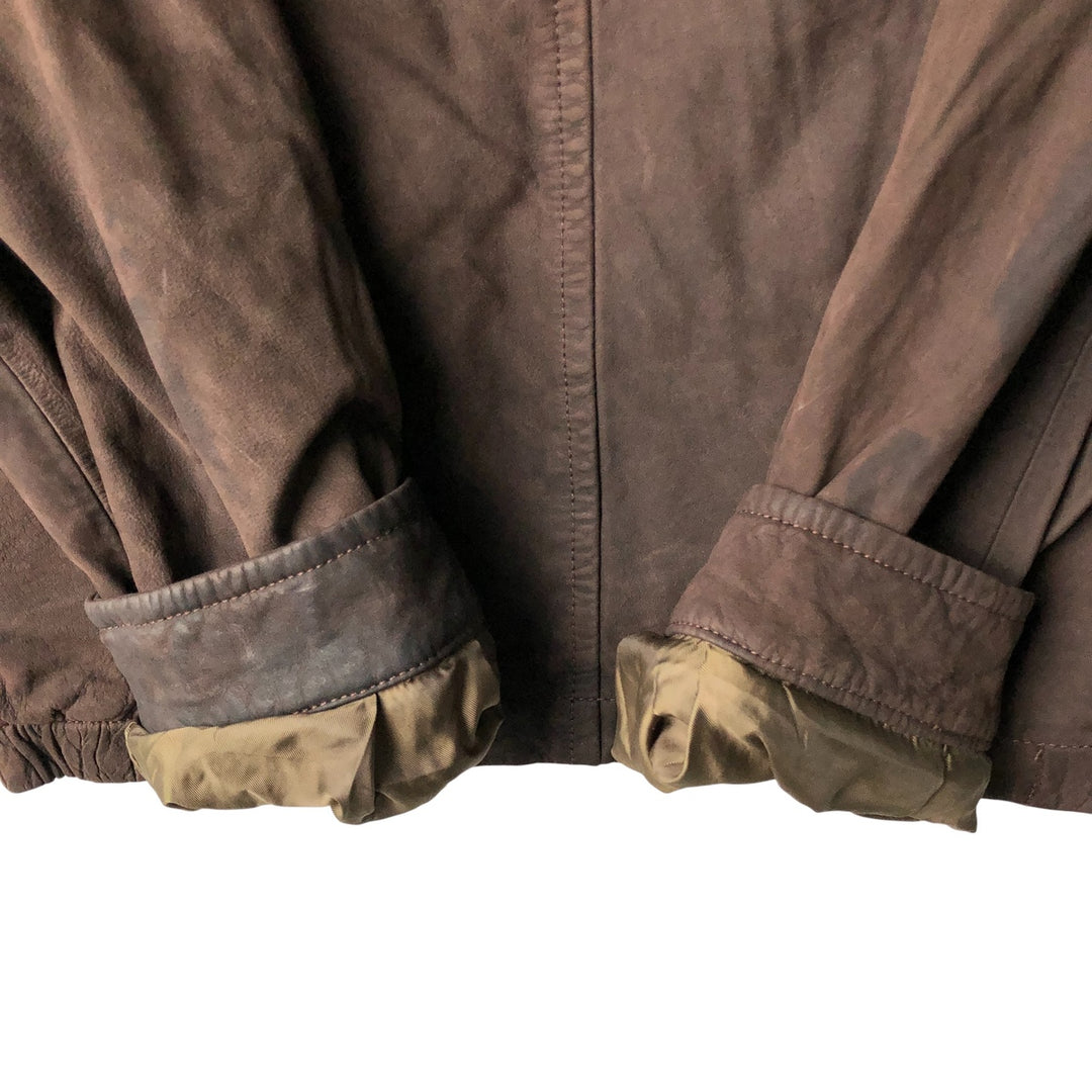 2000'S - NAUTICA Swing Top Leather Blouson, Men's Size M genuine leather brown type Vintage Second Hand