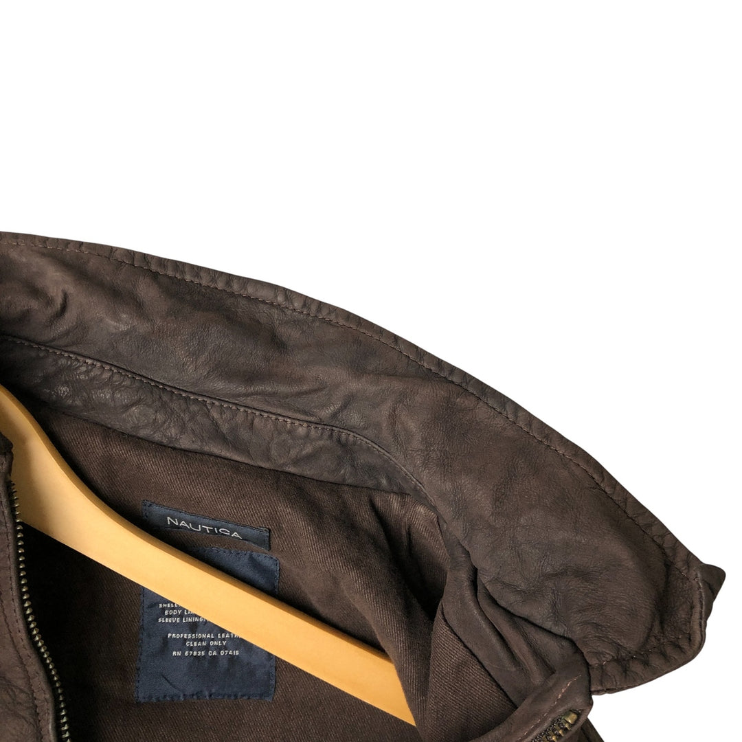 2000'S - NAUTICA Swing Top Leather Blouson, Men's Size M genuine leather brown type Vintage Second Hand