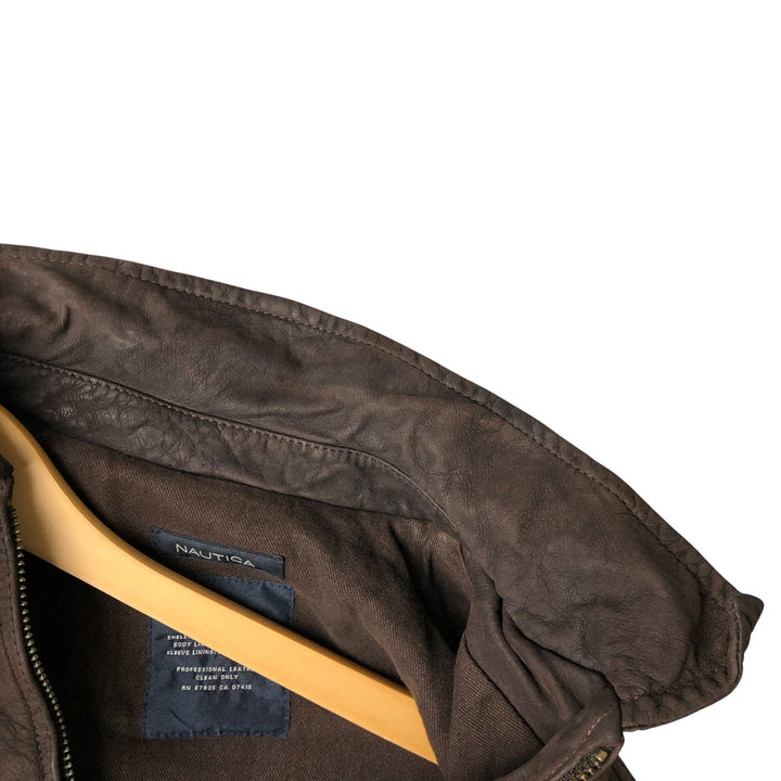 2000'S - NAUTICA Swing Top Leather Blouson, Men's Size M genuine leather brown type Vintage Second Hand