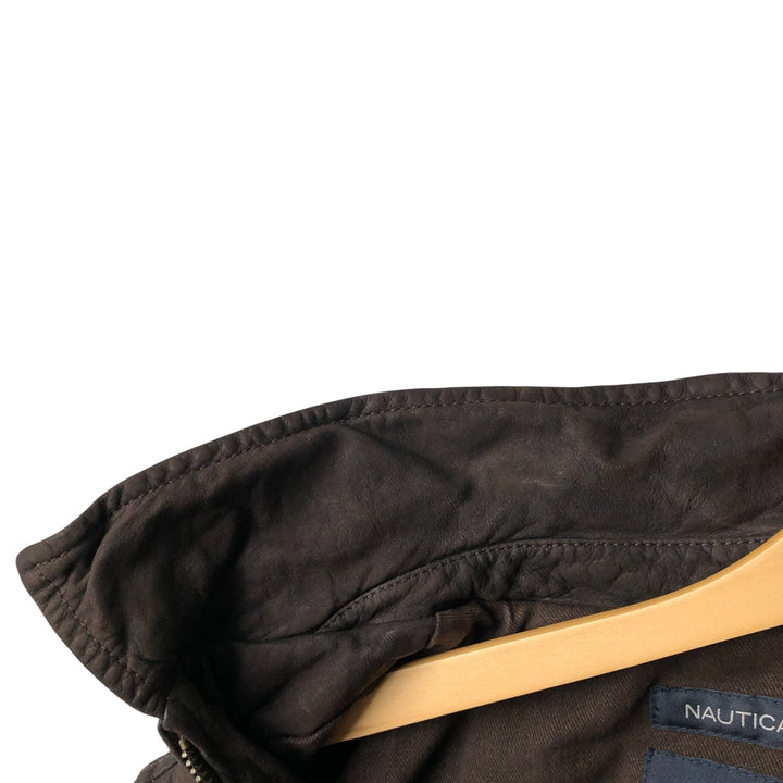 2000'S - NAUTICA Swing Top Leather Blouson, Men's Size M genuine leather brown type Vintage Second Hand