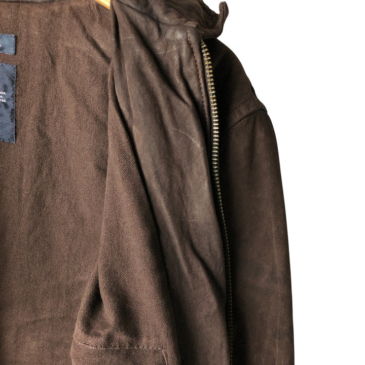 2000'S - NAUTICA Swing Top Leather Blouson, Men's Size M genuine leather brown type Vintage Second Hand