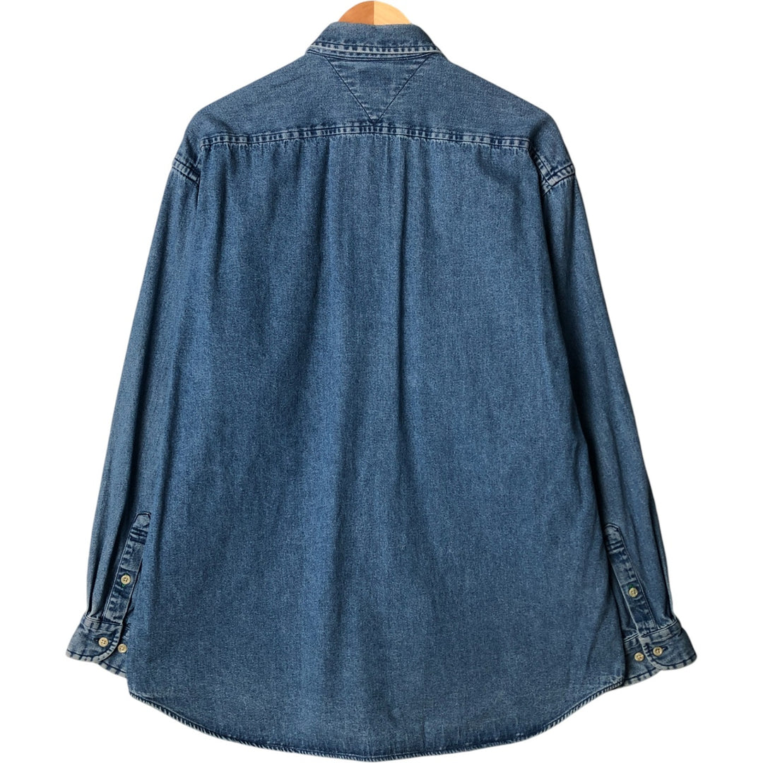 Vintage 90'S Tommy Hilfiger Jeans long-sleeved button-down denim shirt, size M, men's cotton blue type Vintage Second Hand