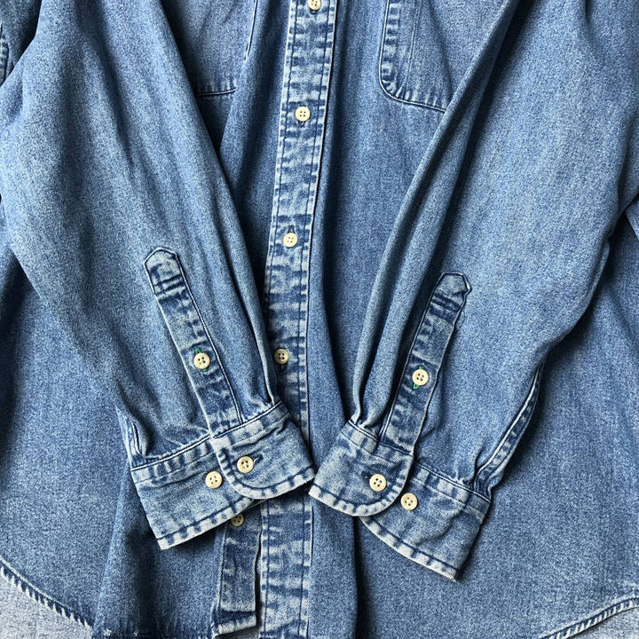 Vintage 90'S Tommy Hilfiger Jeans long-sleeved button-down denim shirt, size M, men's cotton blue type Vintage Second Hand