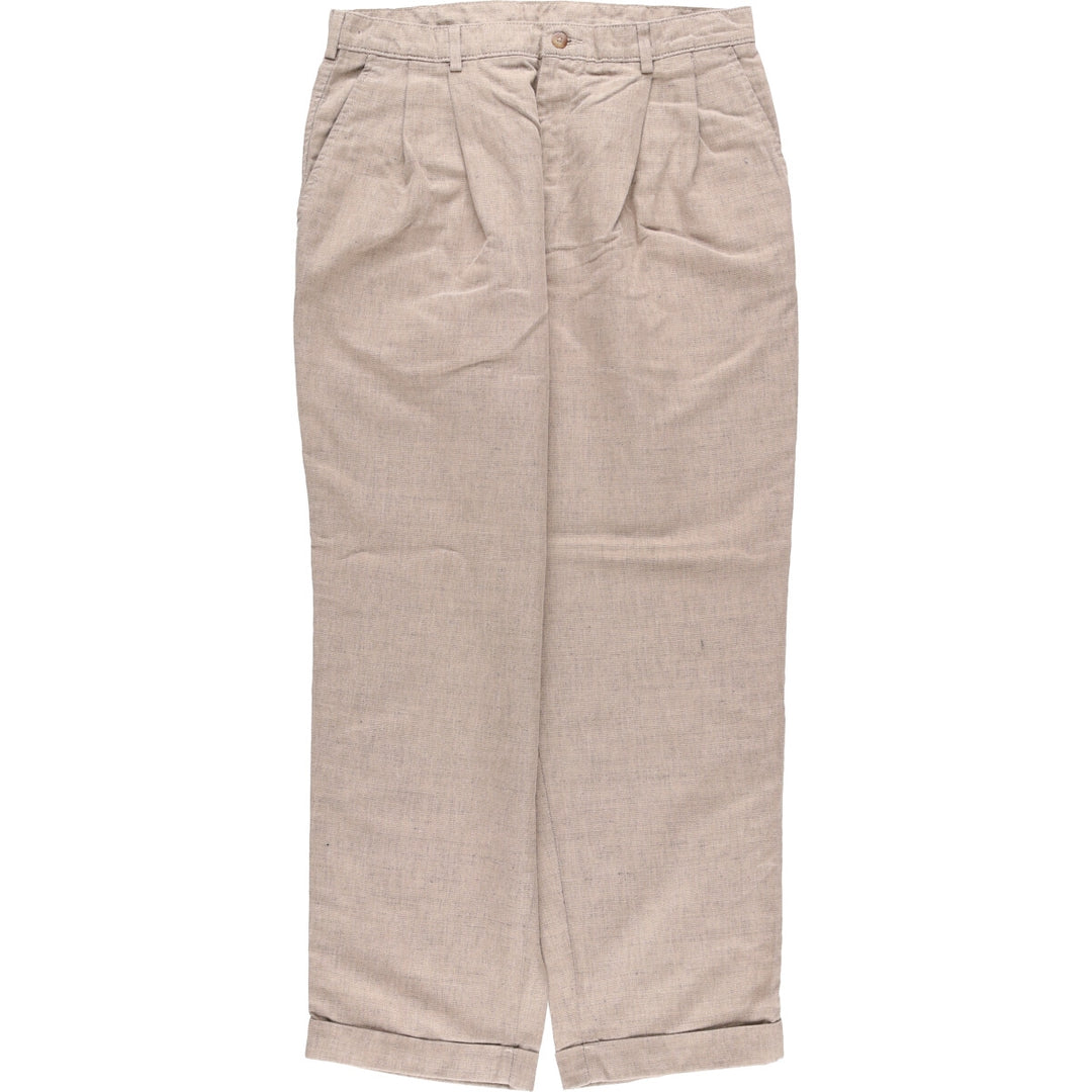 90'S - SAVAVE Two-pleat Linen and Cotton Slacks, Men's, Size 34, Vintage cotton Beige type Vintage Second Hand