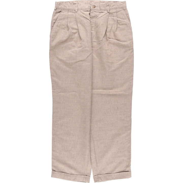 90'S - SAVAVE Two-pleat Linen and Cotton Slacks, Men's, Size 34, Vintage cotton Beige type Vintage Second Hand