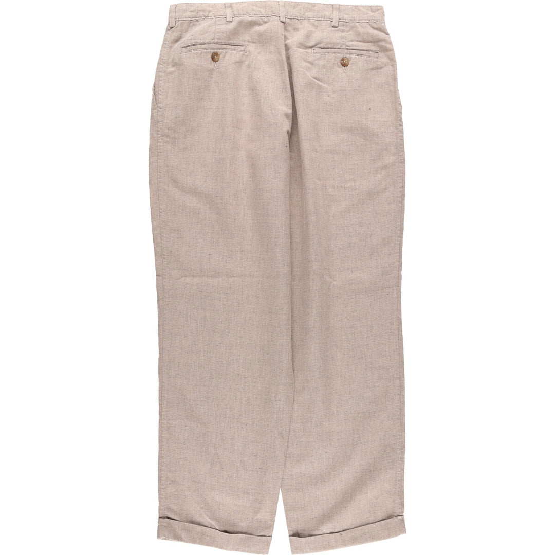 90'S - SAVAVE Two-pleat Linen and Cotton Slacks, Men's, Size 34, Vintage cotton Beige type Vintage Second Hand