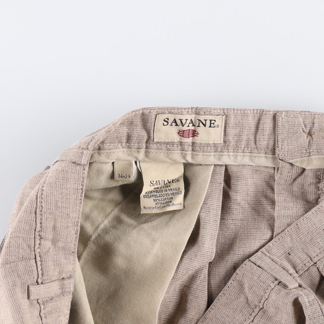 90'S - SAVAVE Two-pleat Linen and Cotton Slacks, Men's, Size 34, Vintage cotton Beige type Vintage Second Hand