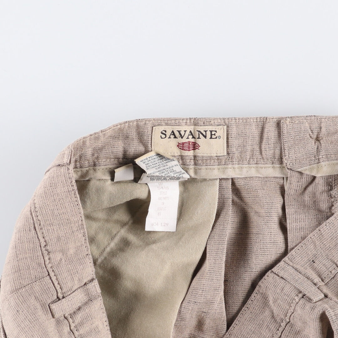 90'S - SAVAVE Two-pleat Linen and Cotton Slacks, Men's, Size 34, Vintage cotton Beige type Vintage Second Hand