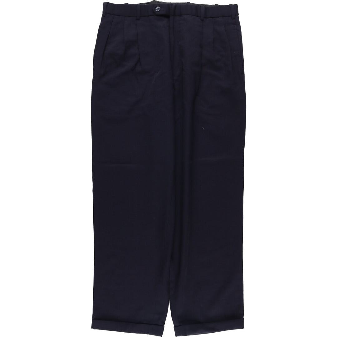 Two-pleat wool pants slacks for men, size W34 wool navy blue type Vintage Second Hand