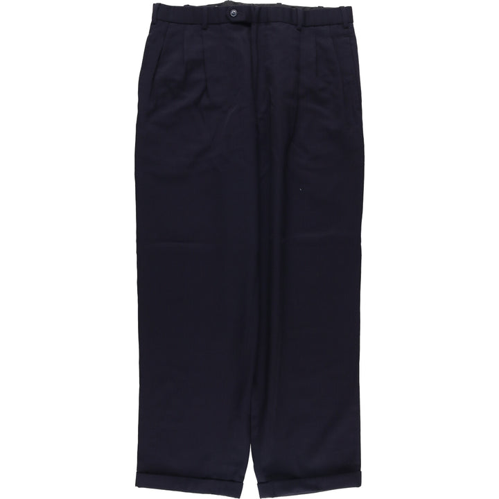 Two-pleat wool pants slacks for men, size W34 wool navy blue type Vintage Second Hand
