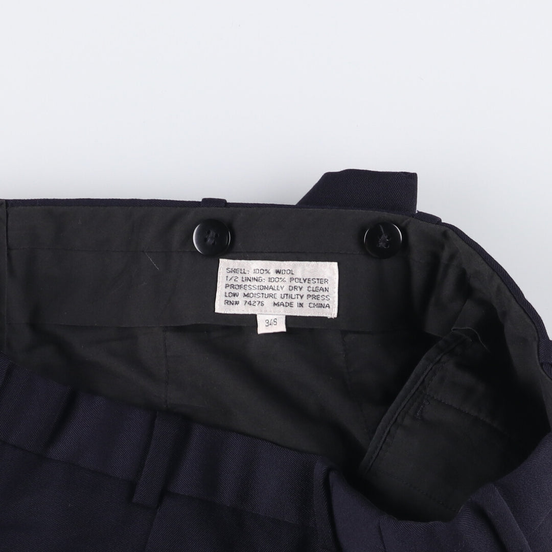 Two-pleat wool pants slacks for men, size W34 wool navy blue type Vintage Second Hand