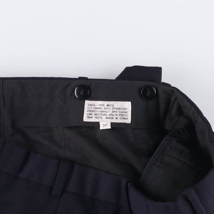 Two-pleat wool pants slacks for men, size W34 wool navy blue type Vintage Second Hand