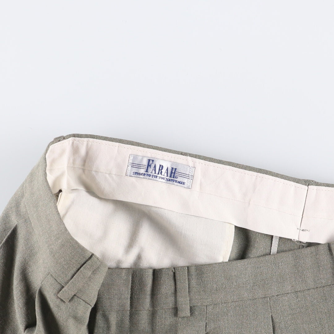 Farah Men's Vintage Two-Pleated Slacks, Size W35 polyester Khaki type sage green Vintage Second Hand