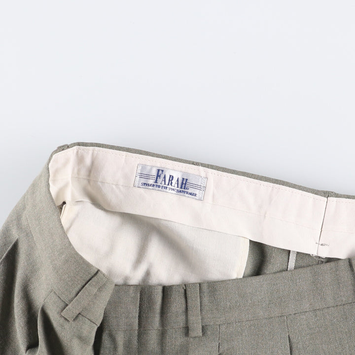Farah Men's Vintage Two-Pleated Slacks, Size W35 polyester Khaki type sage green Vintage Second Hand