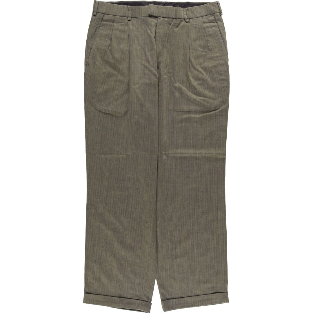 Dockers Pleated Relaxed Fit Two-Pleated Herringbone Polyester and Wool Pants, Men's Size 34 polyester gray type Vintage Second Hand