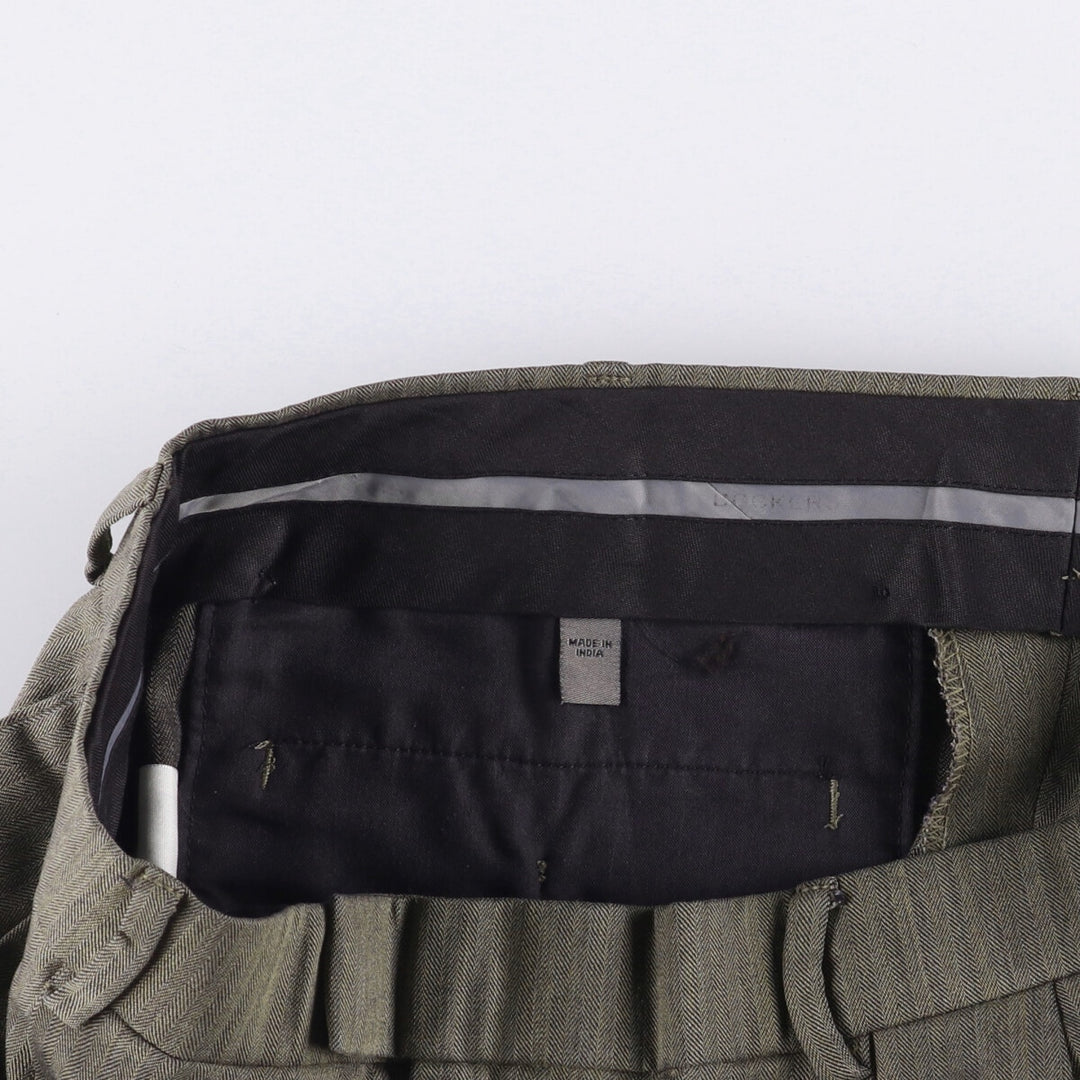 Dockers Pleated Relaxed Fit Two-Pleated Herringbone Polyester and Wool Pants, Men's Size 34 polyester gray type Vintage Second Hand