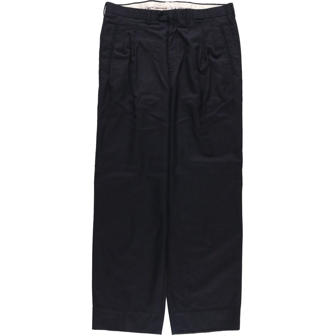 GUY LAROCHE Striped Pattern Two-Pleated Cashmere Blend Wool Pants Slacks Men's Size W35 wool navy blue type Vintage Second Hand