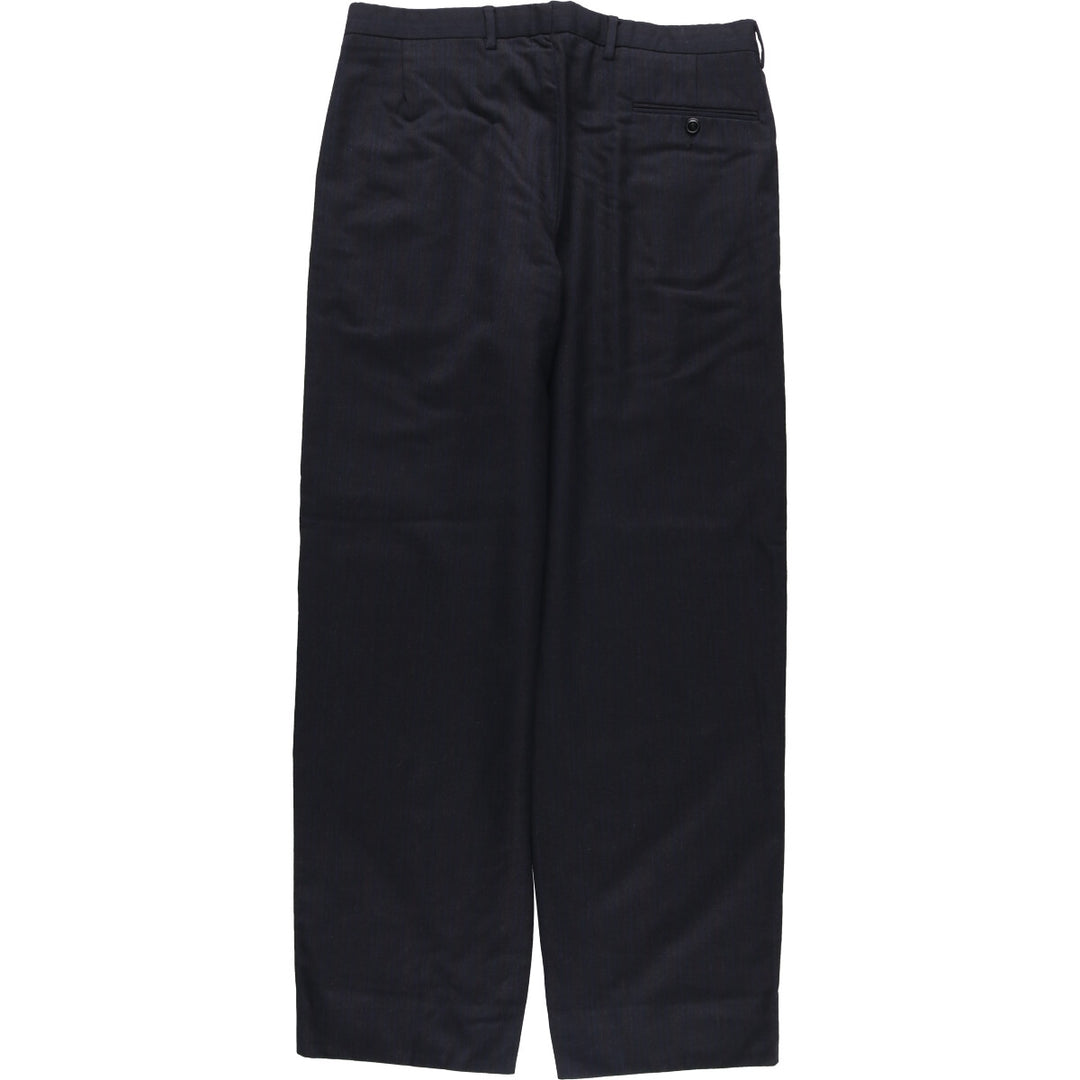 GUY LAROCHE Striped Pattern Two-Pleated Cashmere Blend Wool Pants Slacks Men's Size W35 wool navy blue type Vintage Second Hand
