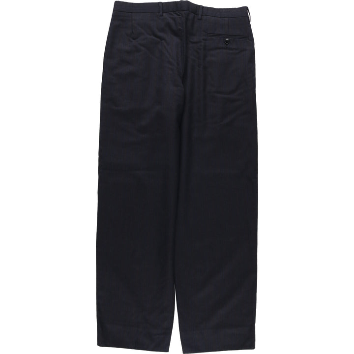 GUY LAROCHE Striped Pattern Two-Pleated Cashmere Blend Wool Pants Slacks Men's Size W35 wool navy blue type Vintage Second Hand