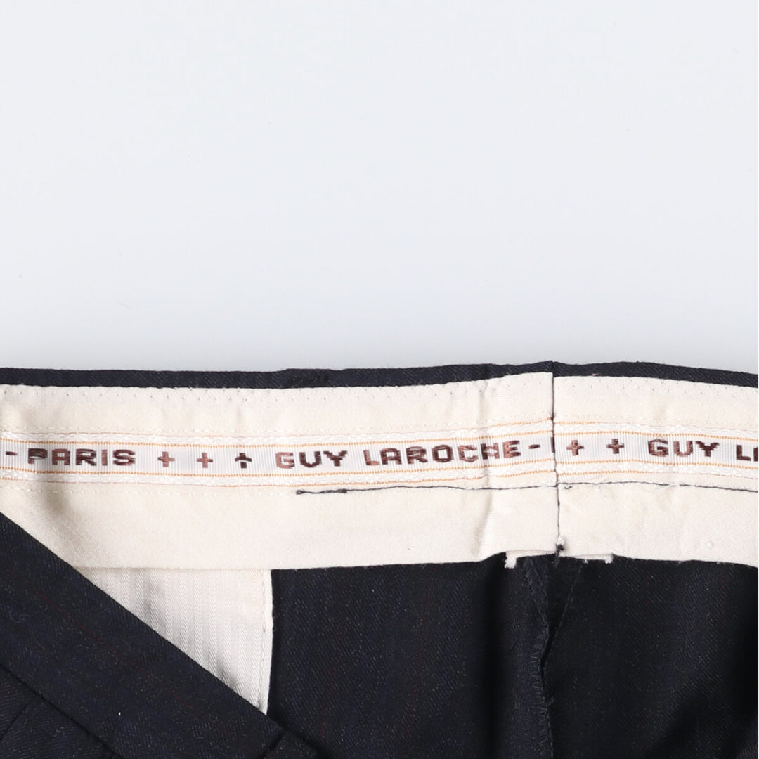 GUY LAROCHE Striped Pattern Two-Pleated Cashmere Blend Wool Pants Slacks Men's Size W35 wool navy blue type Vintage Second Hand