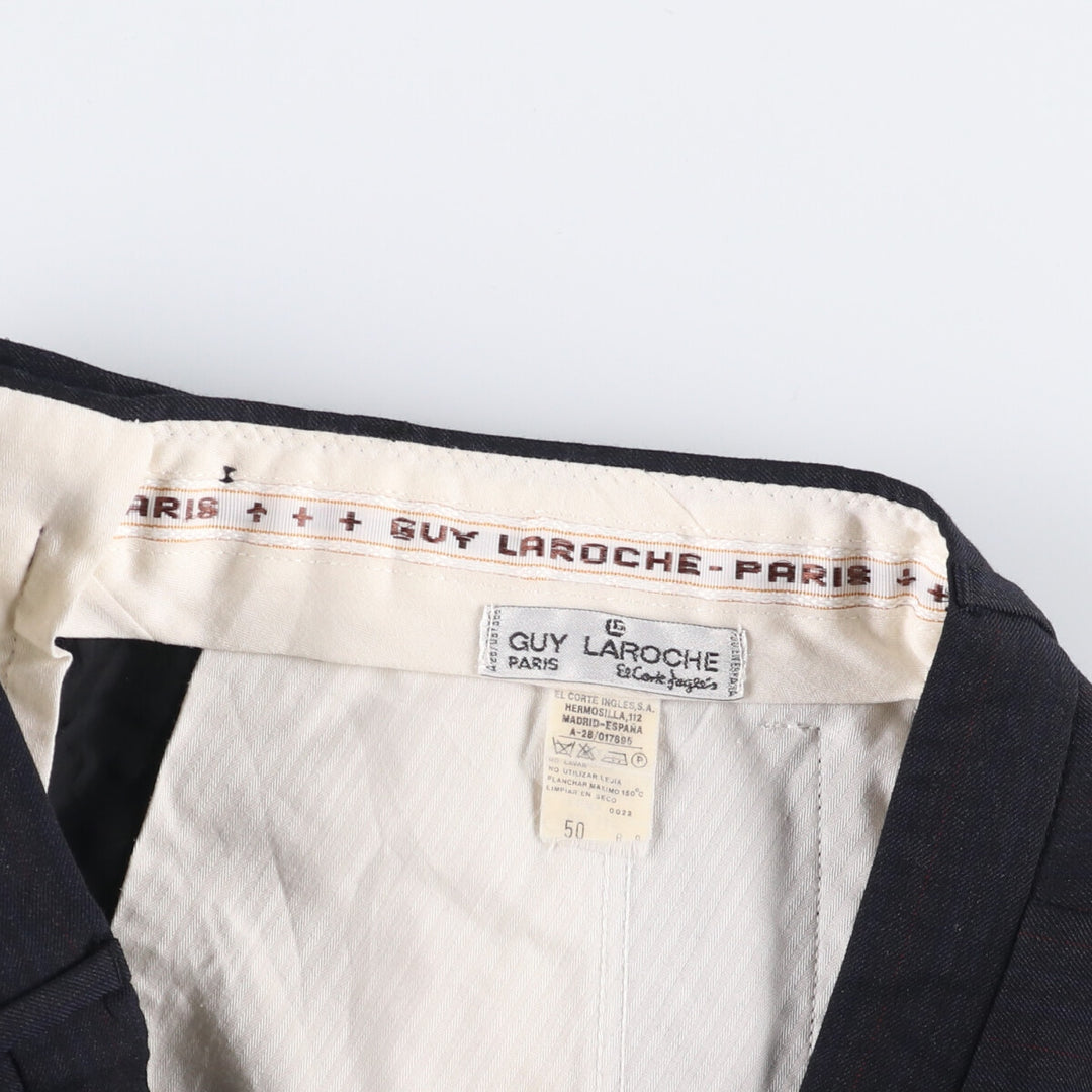 GUY LAROCHE Striped Pattern Two-Pleated Cashmere Blend Wool Pants Slacks Men's Size W35 wool navy blue type Vintage Second Hand