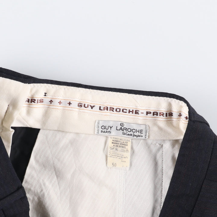GUY LAROCHE Striped Pattern Two-Pleated Cashmere Blend Wool Pants Slacks Men's Size W35 wool navy blue type Vintage Second Hand