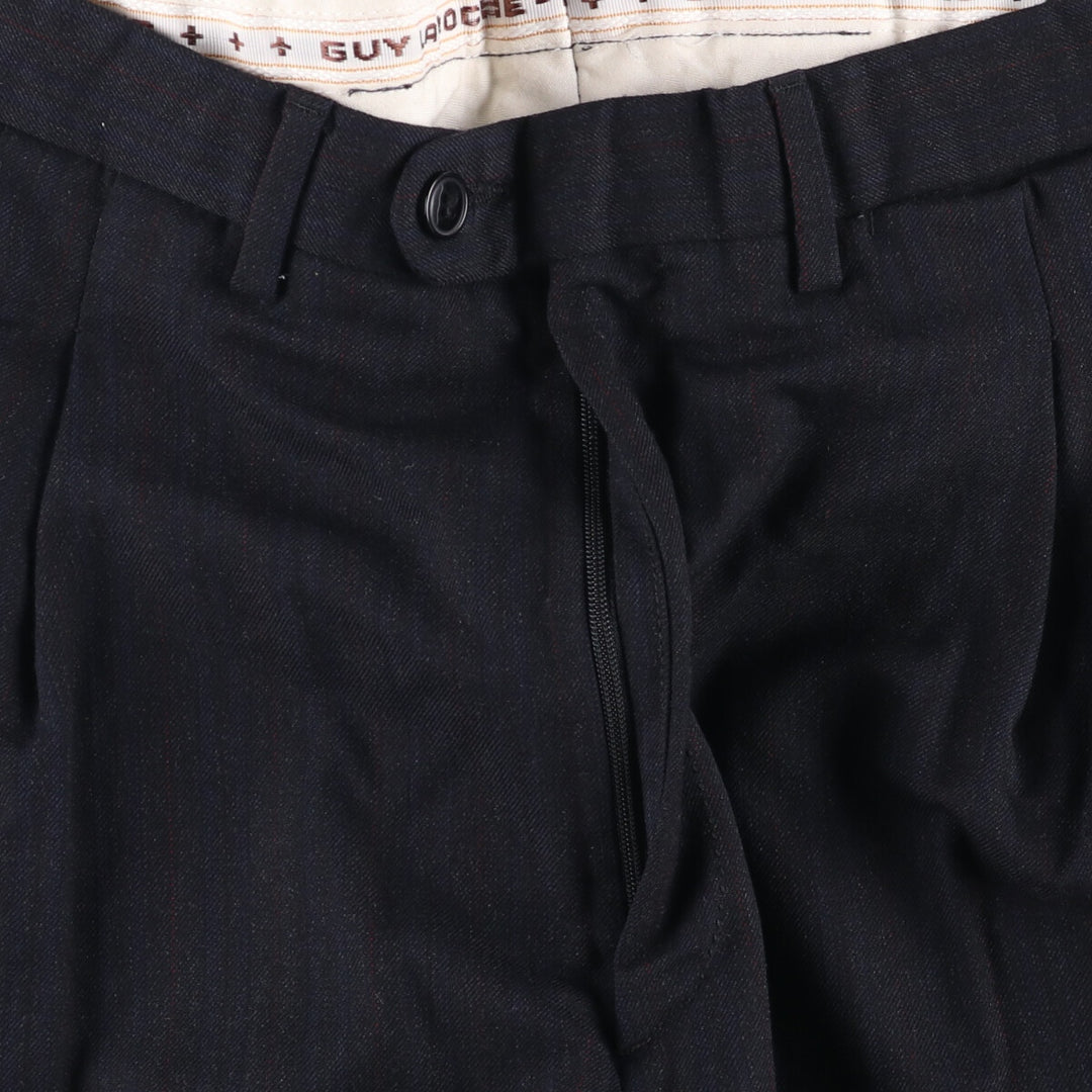 GUY LAROCHE Striped Pattern Two-Pleated Cashmere Blend Wool Pants Slacks Men's Size W35 wool navy blue type Vintage Second Hand