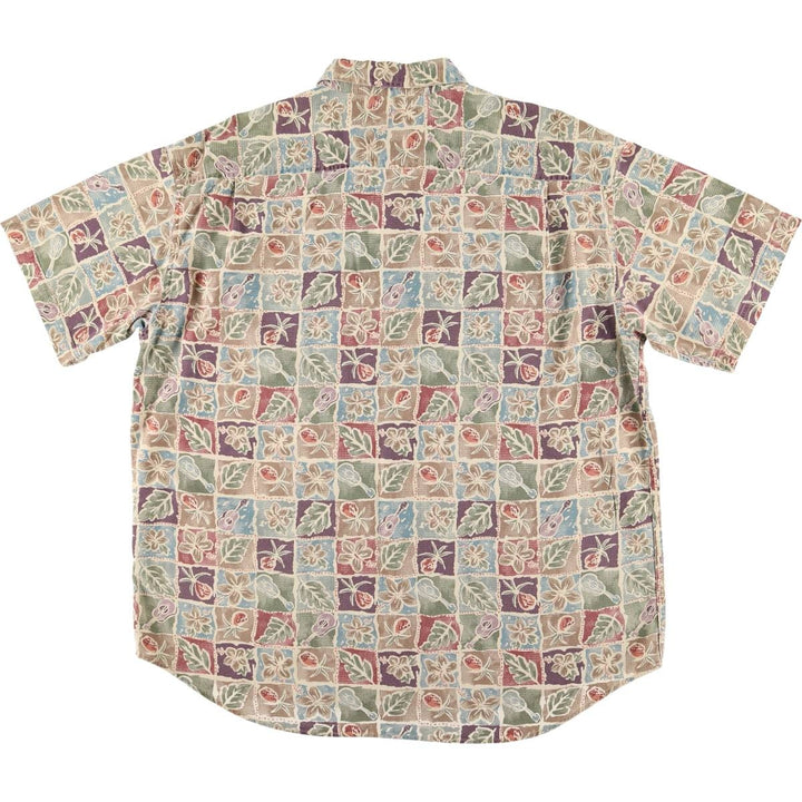 Vintage 80s-90'S LLBean COOL WEAVE All-Over Print Hawaiian Aloha Shirt, Men's XL cotton Beige type Vintage Second Hand