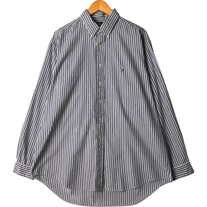 Ralph Lauren YARMOUTH Long Sleeve Button-Down Striped Shirt, Men's XL cotton blue type Vintage Second Hand