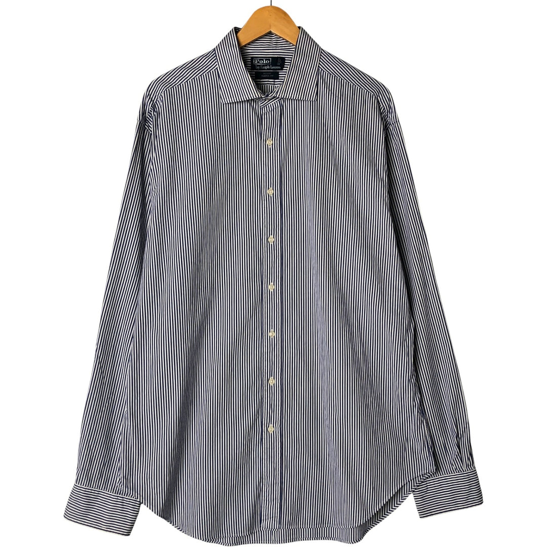 Ralph Lauren REGENT CLASSIC FIT long-sleeved wide-collar cotton striped shirt, men's size XL cotton blue type Vintage Second Hand