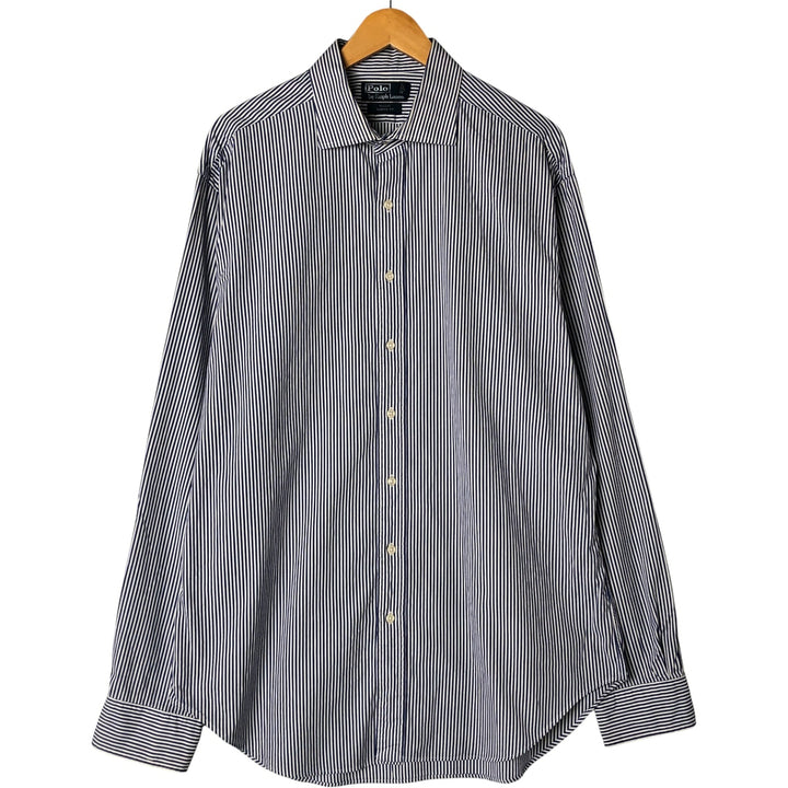 Ralph Lauren REGENT CLASSIC FIT long-sleeved wide-collar cotton striped shirt, men's size XL cotton blue type Vintage Second Hand