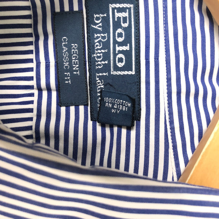 Ralph Lauren REGENT CLASSIC FIT long-sleeved wide-collar cotton striped shirt, men's size XL cotton blue type Vintage Second Hand