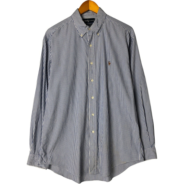 Ralph Lauren YARMOUTH short sleeve button down striped shirt, men's size L cotton blue type Vintage Second Hand
