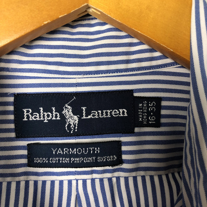 Ralph Lauren YARMOUTH short sleeve button down striped shirt, men's size L cotton blue type Vintage Second Hand