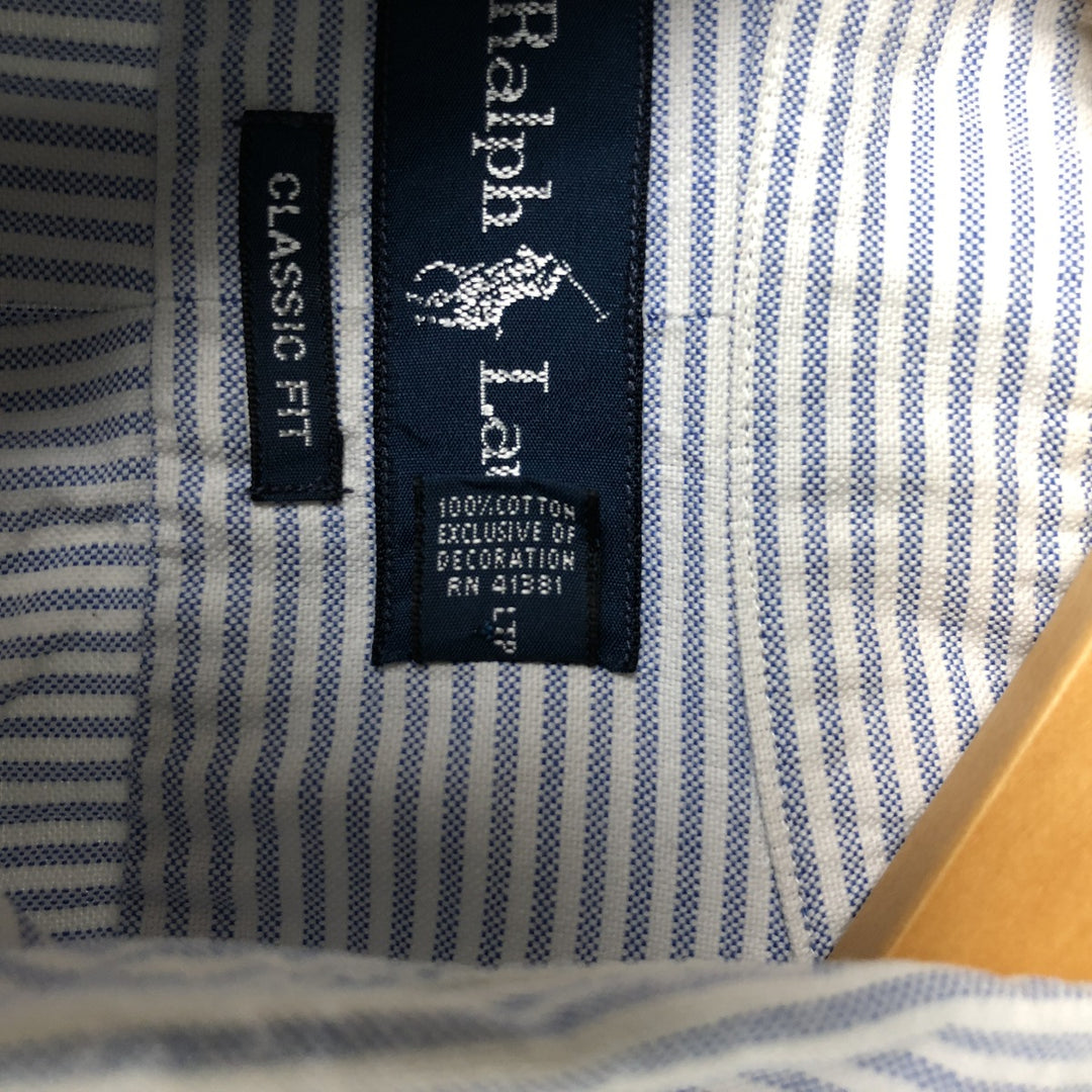 Ralph Lauren Classic Fit Long Sleeve Button Down Striped Shirt Men's Size L cotton Blue type light blue Vintage Second Hand