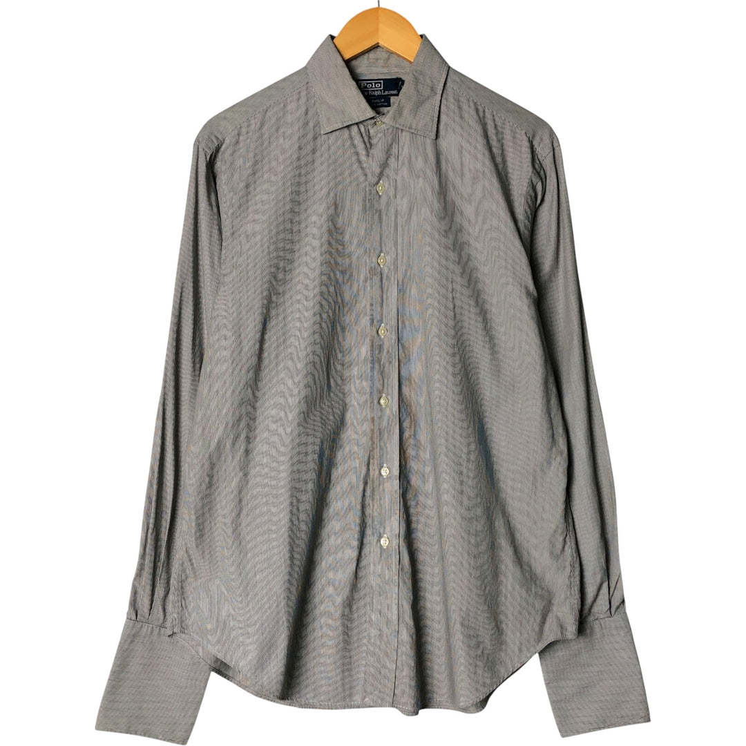 POLO by Ralph Lauren long-sleeved wide-collar cotton striped shirt with cuffs, men's size L cotton black type Vintage Second Hand
