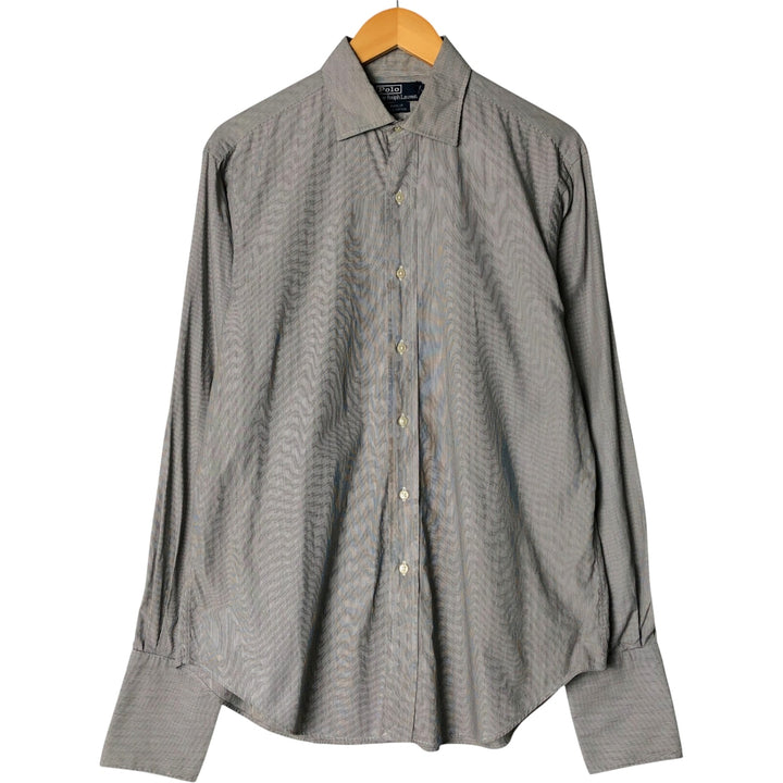 POLO by Ralph Lauren long-sleeved wide-collar cotton striped shirt with cuffs, men's size L cotton black type Vintage Second Hand