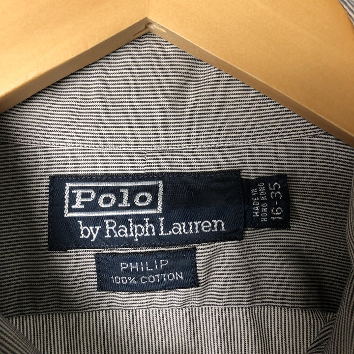POLO by Ralph Lauren long-sleeved wide-collar cotton striped shirt with cuffs, men's size L cotton black type Vintage Second Hand